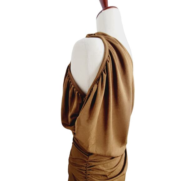 PrettyLittleThing Slinky Ruched One Shoulder Longline Bodycon Dress Size 8 NWT - Picture 2 of 6